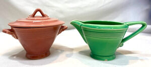 Vintage HOMER LAUGHLIN HARLEQUIN Rose Covered Sugar & Green Creamer
